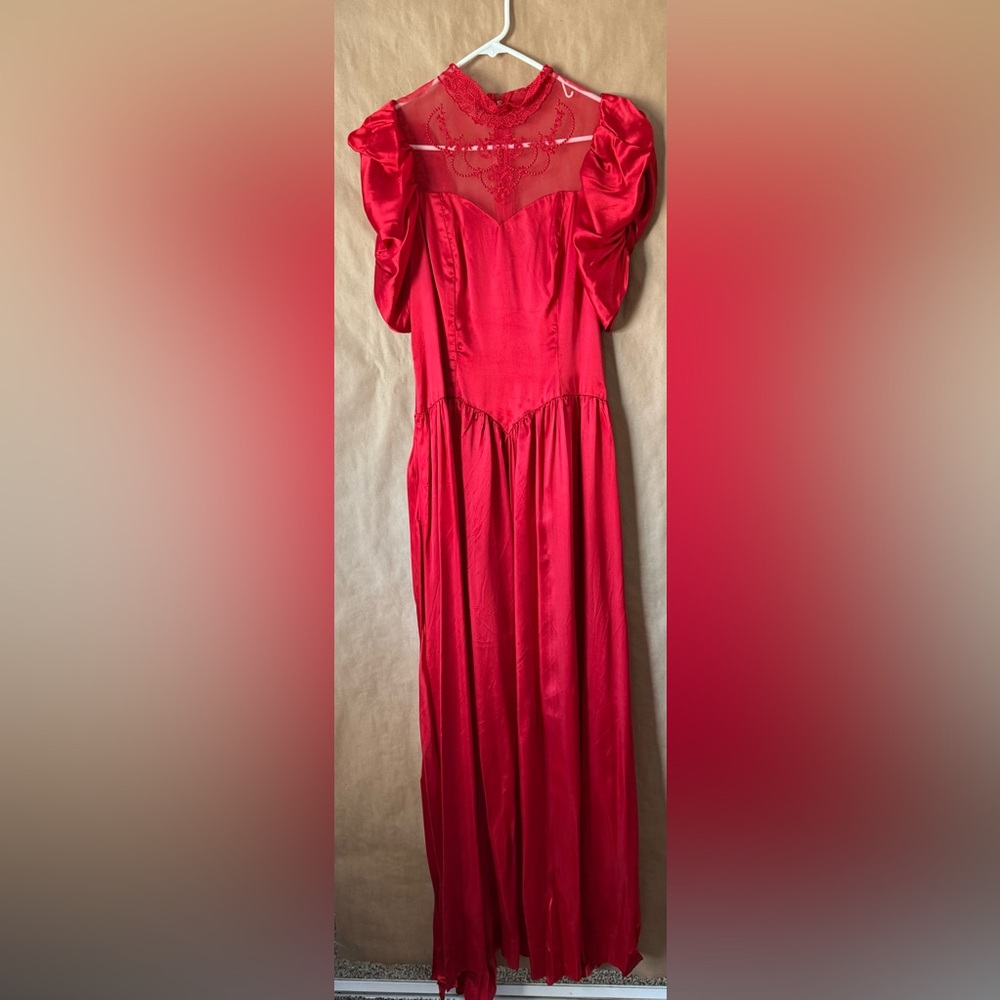 Vintage red satin gown size marked 11/12